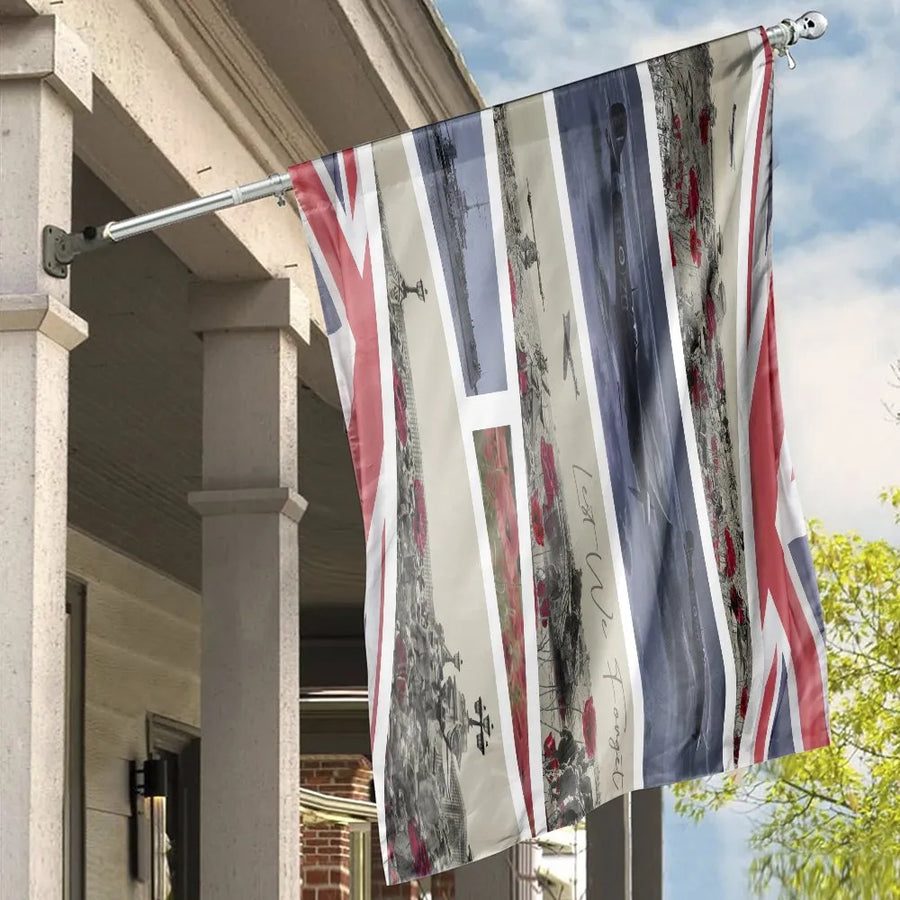 Remembrance Day House Flag | Lest We Forget Military Collage | Double Sided Polyester | Patriotic UK Memorial Garden Decor