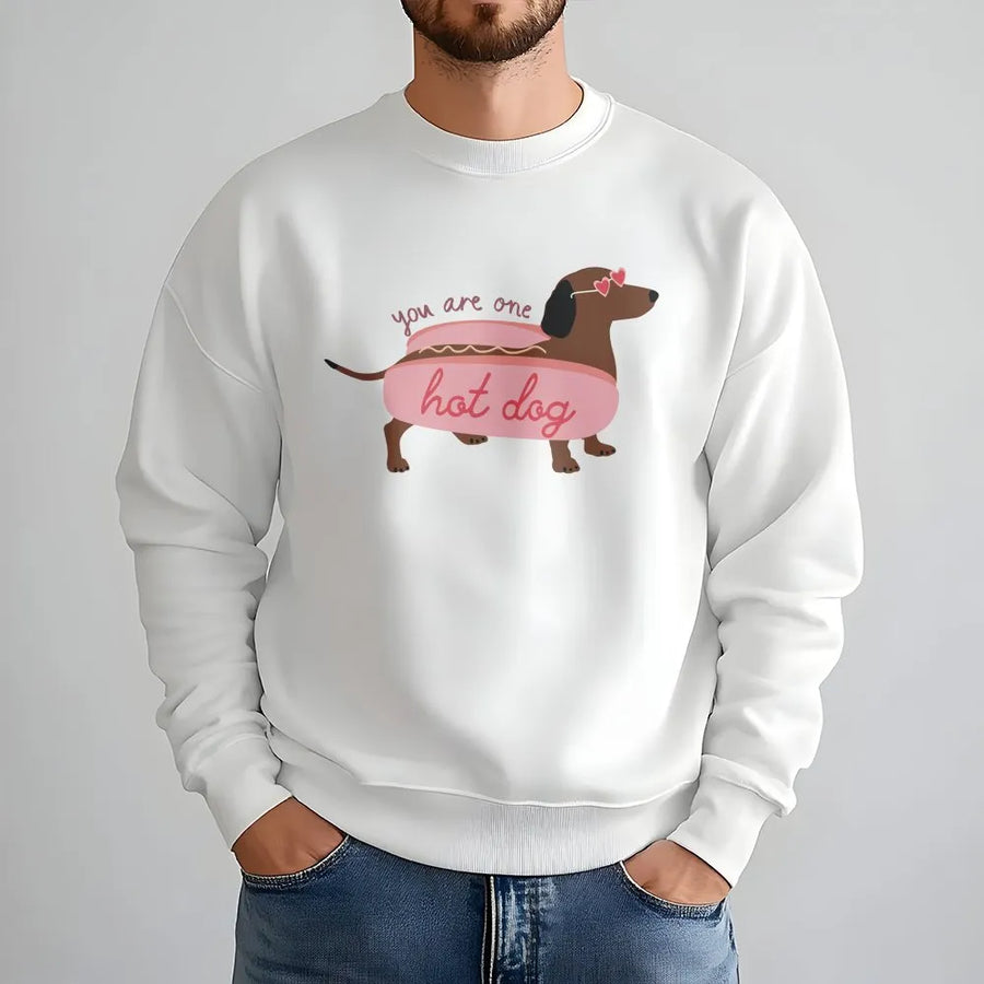 Funny Dachshund Sweatshirt | 'You Are One Hot Dog' Wiener Dog Pun | Cozy Cotton-Blend Sweatshirt | Cute Valentine's Day Gift for Dog Lovers
