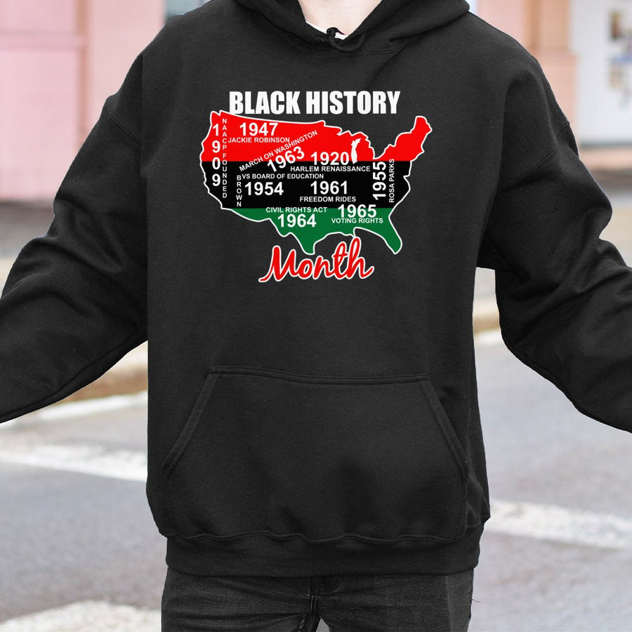 Black History Month Hoodie | USA Map Civil Rights Timeline Graphic | Premium Cotton Blend | Gift for African American Heritage Awareness