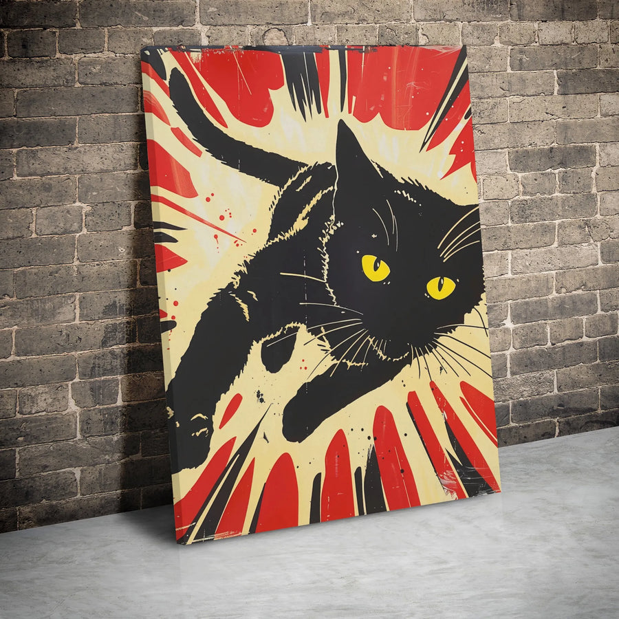 Black Cat Wall Art | Leaping Feline Pop Art Canvas | Premium 1.25-Inch Gallery Wrap | Gift for Cat Lovers and Modern Home Decor