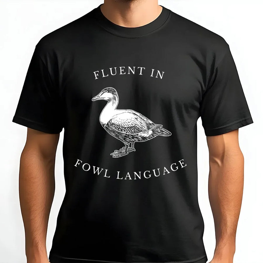 Fluent In Fowl Language Duck T-Shirt | Vintage Sketch Bird Graphic | Premium Soft Cotton Unisex Tee | Gift for Duck Lovers & Poultry Farmers