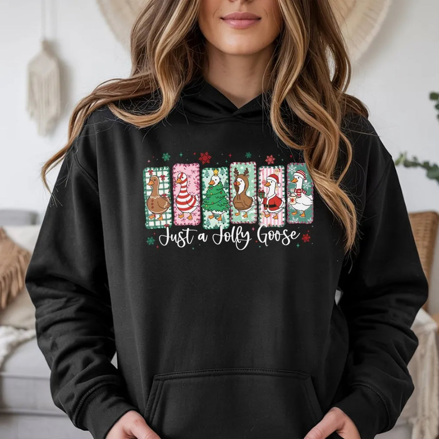 Funny Christmas Goose Hoodie | Jolly Holiday Animal Graphic | Premium Cotton Blend Pullover | Cute Winter Sweatshirt Gift for Bird Lovers