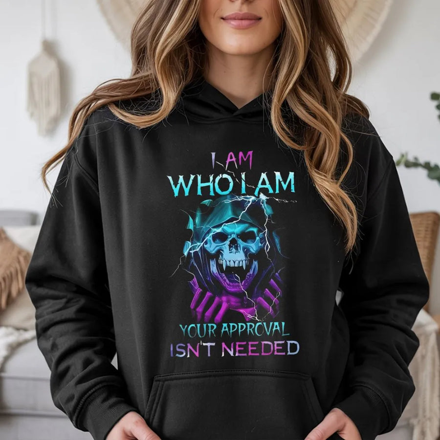 I Am Who I Am Skull Hoodie | Neon Lightning Graphic Gothic Streetwear | Premium Cotton-Poly Blend | Edgy Aesthetic Gift For Men Women