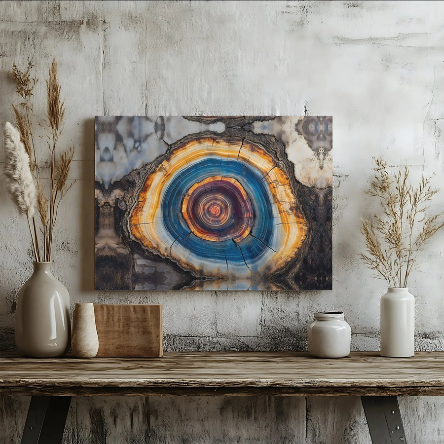 Abstract Geode Canvas Wall Art | Vibrant Agate Slice Print with Concentric Rings | 1.25" Thick Gallery Wrapped Canvas | Modern Home Decor Gift