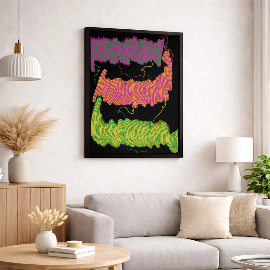 Abstract Wall Art Canvas | Neon Scribble Wave Design | Gallery Wrapped Premium Print | Modern Living Room Home Decor Gift