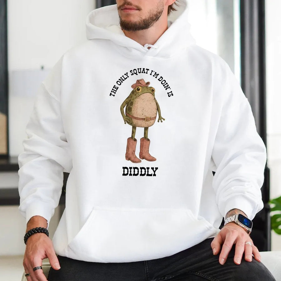 Cowboy Frog Hoodie | Funny Sarcastic Gym Humor Quote | Soft Unisex Pullover | Western Meme Gift for Lazy Workout Fans