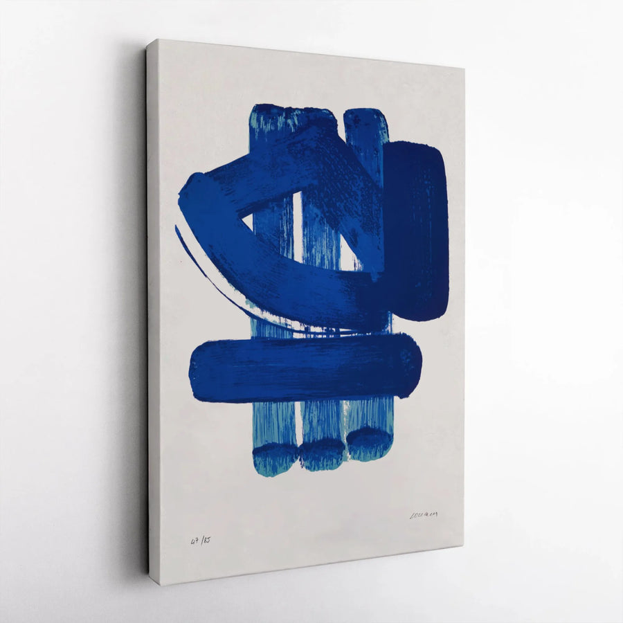 Abstract Blue Canvas Wall Art | Minimalist Brushstroke Expressionist Print | Gallery Wrapped Premium Quality | Modern Home Office Decor Gift