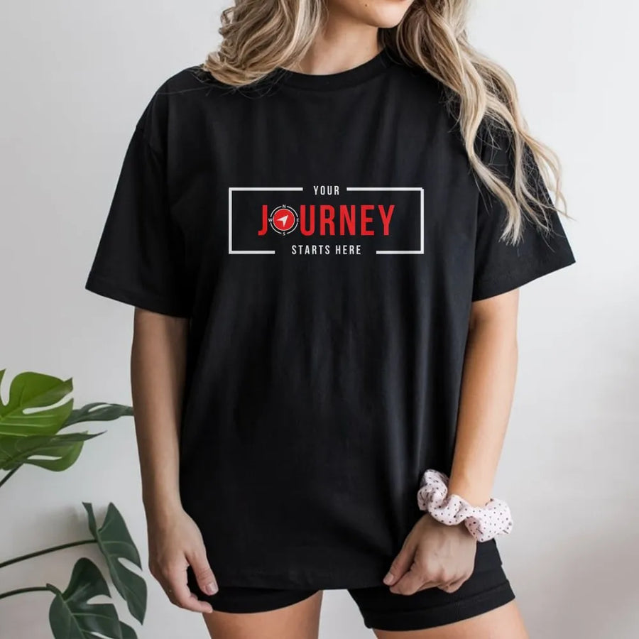 Your Journey Starts Here T-Shirt | Adventure Compass Graphic Tee | 100% Cotton Premium Quality | Motivational Gift for Travelers and Explorers