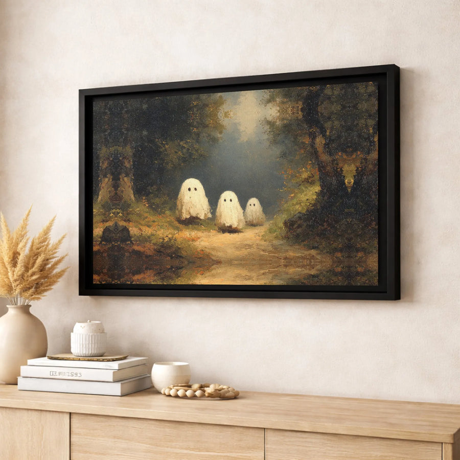 Spooky Ghost Forest Canvas Art | Vintage Whimsical Woodland Painting | Gallery-Quality Fade-Resistant Print | Gothic Home Decor Gift