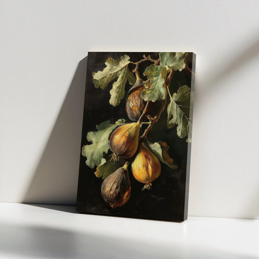 Vintage Fig Painting Vertical Canvas | Dark Academia Botanical Still Life Print | Premium Gallery Wall Art | Collector's Gift for Kitchen Decor