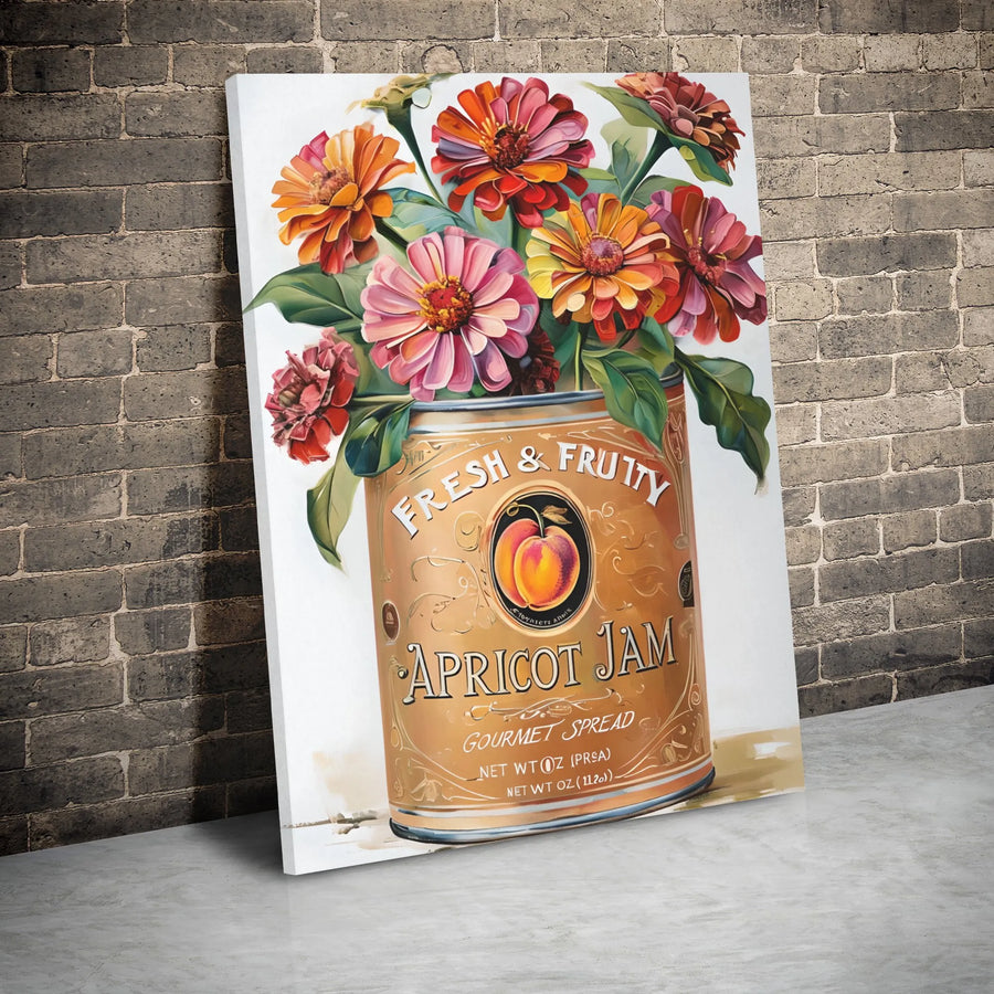 Apricot Jam Flower Canvas Wall Art | Vintage Kitchen Decor Print | Premium Gallery Wrapped Canvas | Farmhouse Kitchen Wall Decor