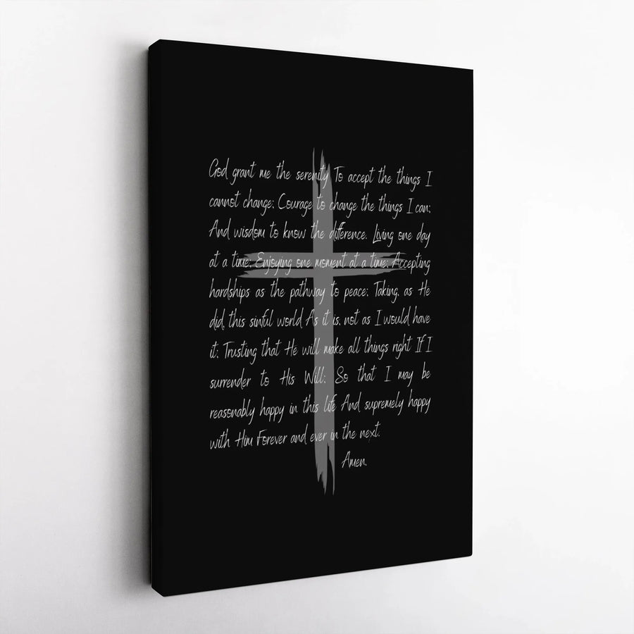 Serenity Prayer Wall Art | Modern Minimalist Cross Canvas Print | 1.25-Inch Premium Gallery Wrap | Religious Home Decor Gift for Faith Inspiration
