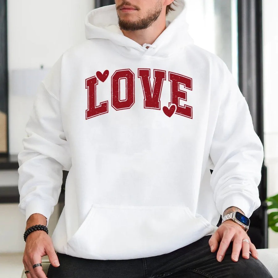 LOVE Graphic Hoodie | Retro Varsity Heart Print | Premium Cotton Blend | Valentine's Day Gift for Her & Teachers