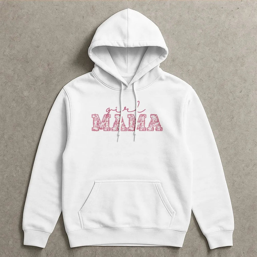 Girl Mama Hoodie | Floral Toile Typography Design | Premium Cotton Blend | New Mom Gift & Mother's Day 2026 Outfit
