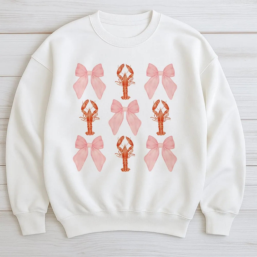 Crawfish Coquette Sweatshirt | Pink Bow Pattern Pullover | Soft Cotton Blend | Crawfish Boil Festival Gift for Her