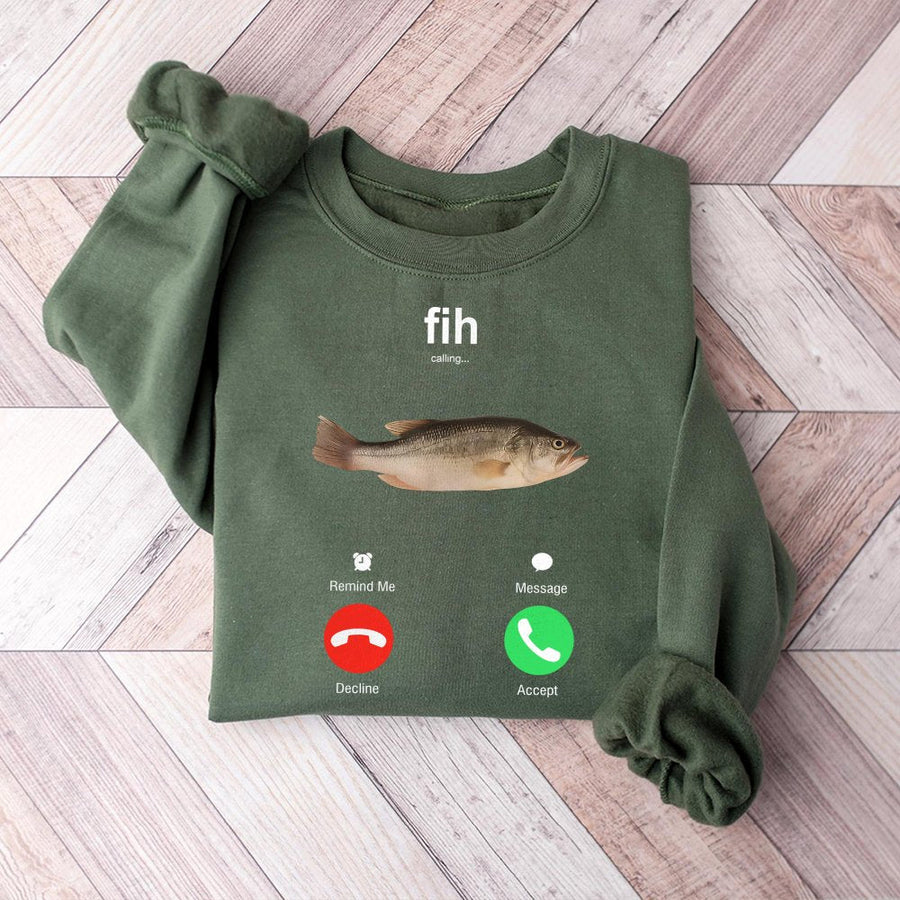 Fih Calling Fish Phone Screen Sweatshirt | Funny Fishing Meme Graphic | Premium Cotton Blend | Gift For Fishermen And Anglers