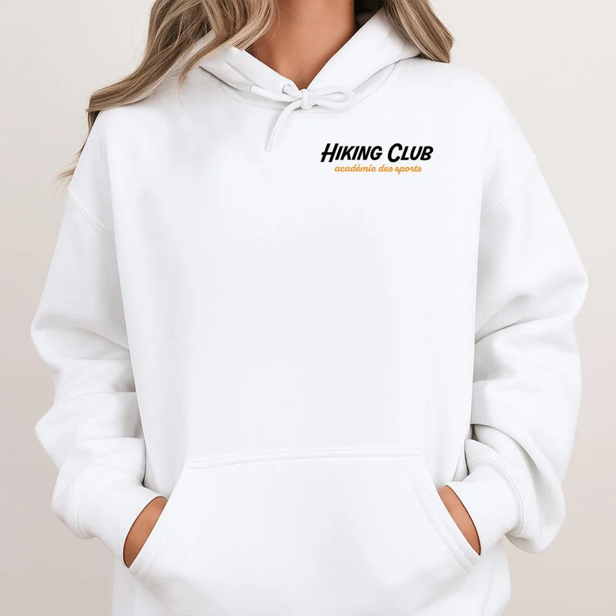 Hiking Club Hoodie | Académie Des Sports Minimalist Print | Premium Soft Cotton Blend | Comfortable Unisex Outdoor Apparel Gift