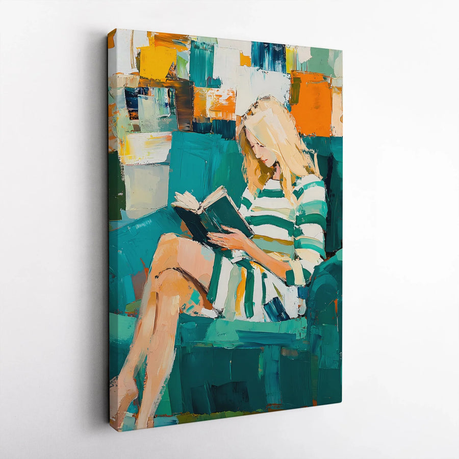 Woman Reading Book Canvas Art | Abstract Impasto Oil Painting Style | Premium 1.25-Inch Thick Gallery Wrap | Modern Home Decor Gift for Readers