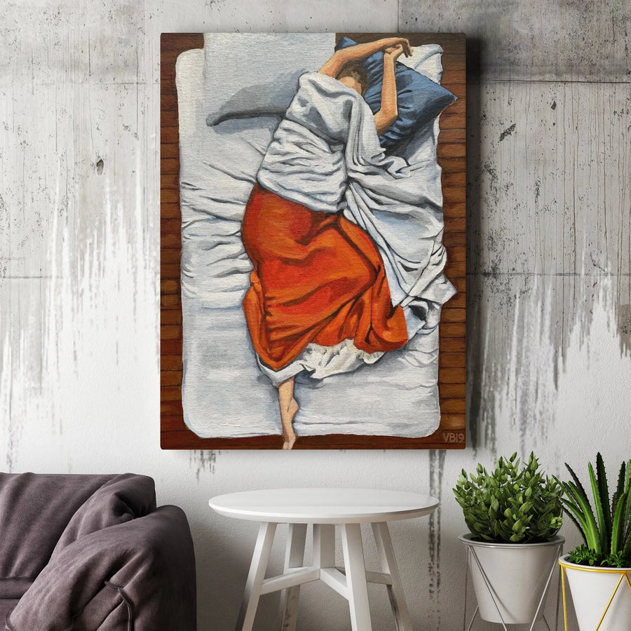Woman Sleeping Canvas Print | Modern Figurative Art From Above | Thick Gallery Wrap Canvas | Premium Bedroom Wall Decor Gift