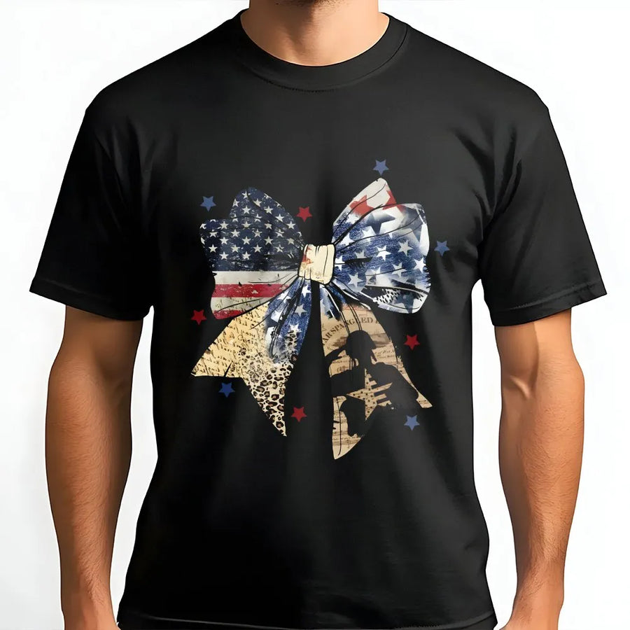 American Flag Bow T-Shirt | Patriotic Coquette Aesthetic | Premium Soft Cotton Tee | 4th of July Memorial Day Gift for Women