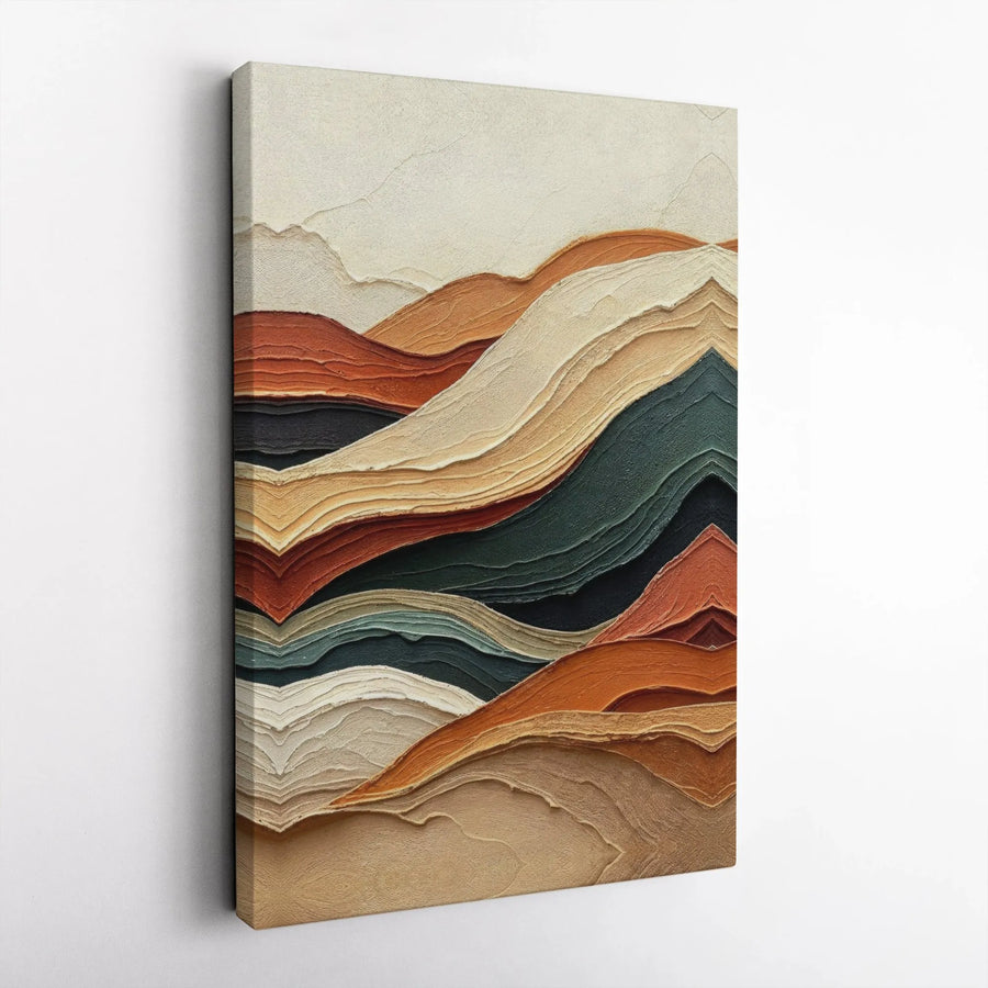 Abstract Mountain Canvas Wall Art | Textured Earth Tone Landscape Print | 1.25" Gallery Thick Frame | Modern Minimalist Home Office Decor