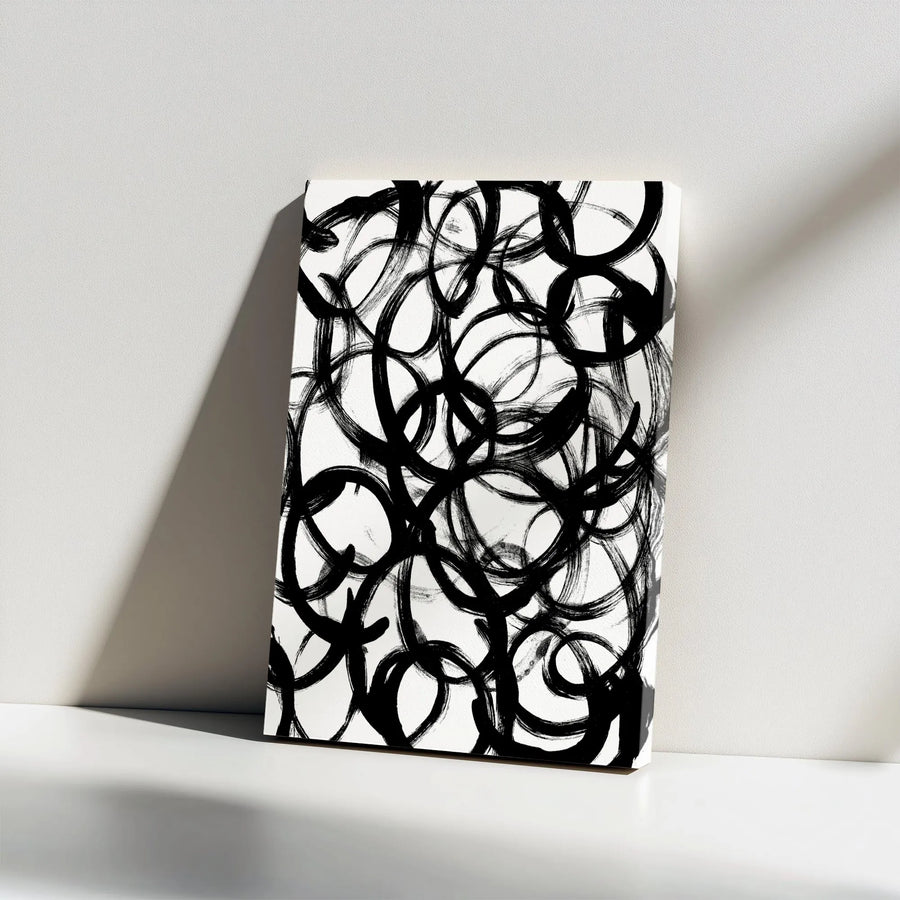 Abstract Brush Stroke Vertical Canvas | Monochrome Ink Swirl Artwork | Thick 1.25" Gallery Wrap | Premium Wall Art for Modern Home Decor