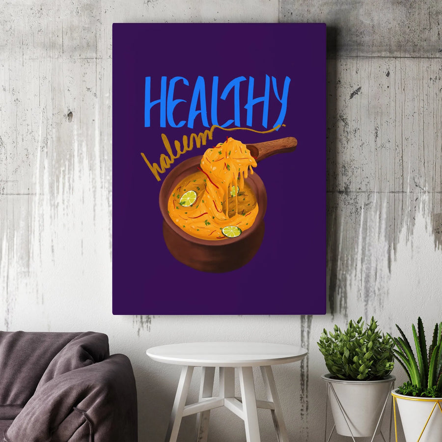 Healthy Haleem Canvas Wall Art | Modern Foodie Typography Illustration | Premium Gallery Canvas | Gift for Food Lover & Kitchen Decor
