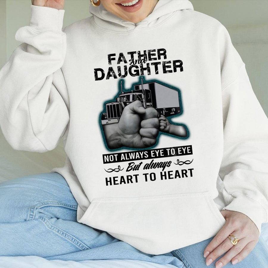 Father Daughter Trucker Hoodie | Heart To Heart Truck Driver Gift | Premium Cotton Blend | Funny Dad And Daughter Matching Apparel