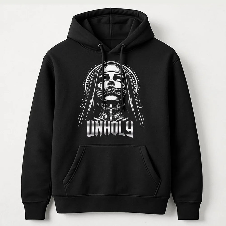 Unholy Nun Hoodie | Gothic Occult Graphic Print | Soft Cotton Tee | Premium Gift for Metal & Goth Fans