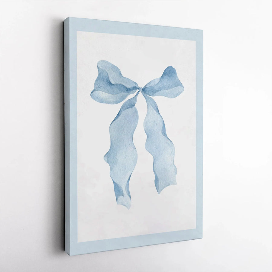 Light Blue Bow Canvas Wall Art | Watercolor Ribbon Illustration | Gallery-Quality 1.25-Inch Profile | Minimalist Nursery and Home Decor