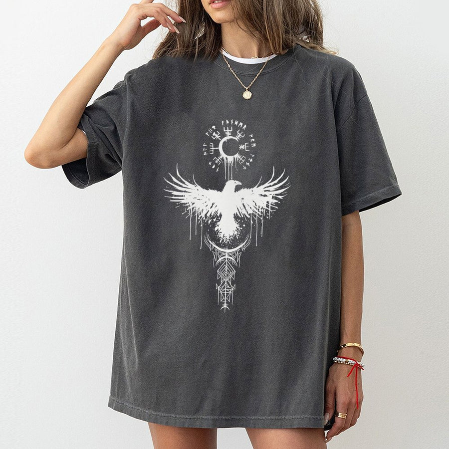 Viking Raven T-Shirt | Norse Mythology Vegvisir Compass Design | 100% Premium Cotton | Spiritual Pagan Symbol Gift For Men Women