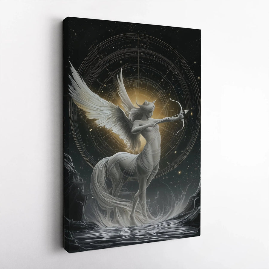 Sagittarius Zodiac Wall Art | Winged Centaur Archer Celestial Design | Premium Gallery-Wrapped Canvas | Astrology Decor Gift for Her Him
