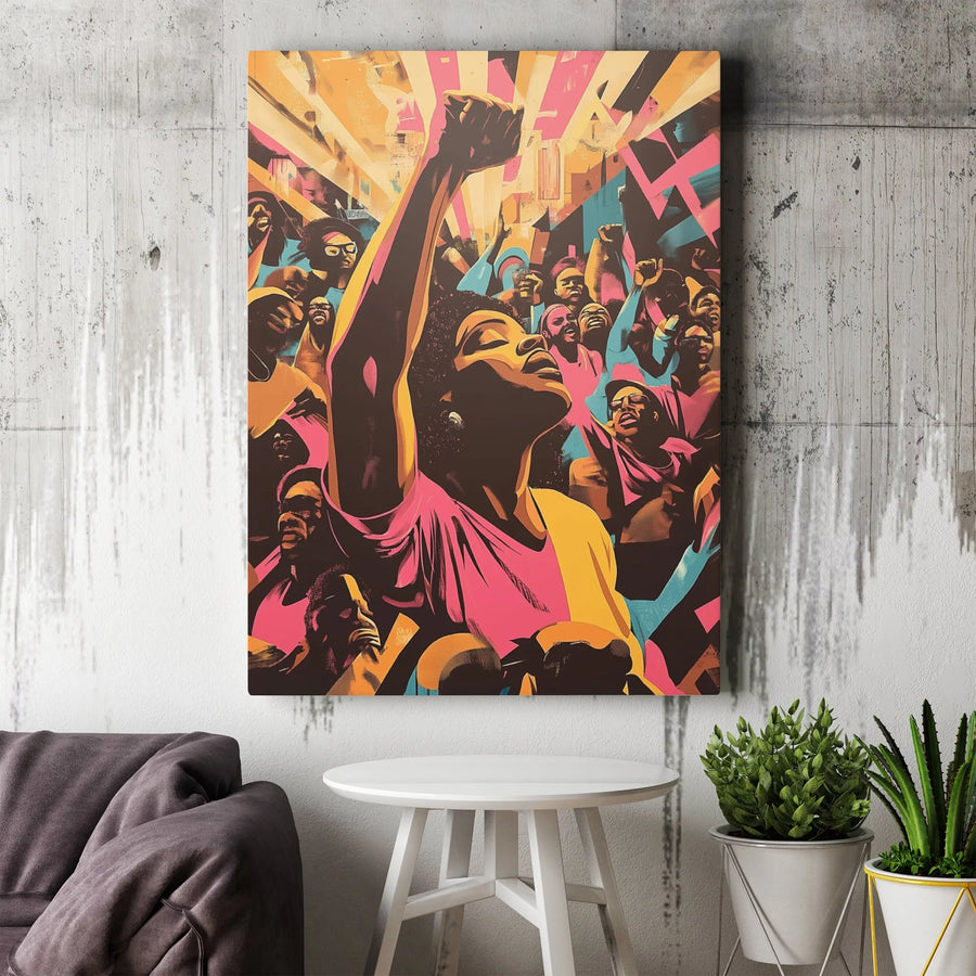 Black Power Protest Canvas Wall Art | Empowerment Raised Fist Portrait | Gallery Quality Premium Print | Inspirational Home Office Decor Gift