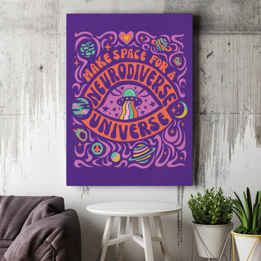 Neurodiverse Universe Canvas Wall Art | Psychedelic Space Galaxy Print | Premium Gallery-Wrapped 1.25" Profile | Neurodivergent Advocacy Home Decor Gift