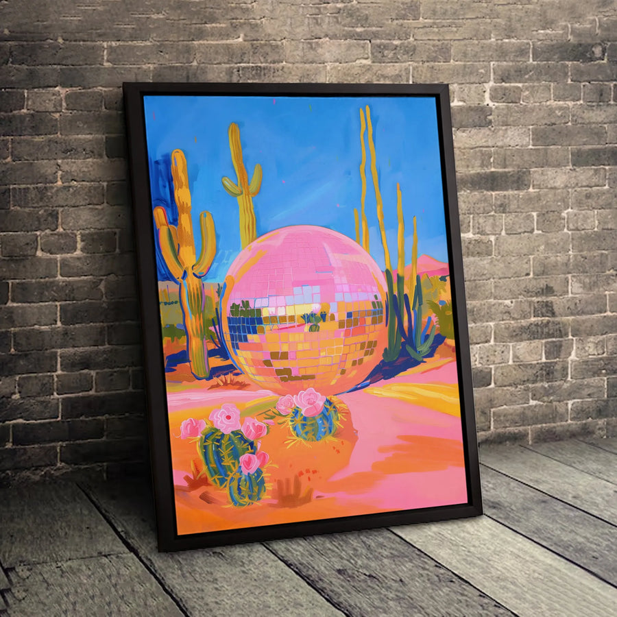 Pink Disco Ball Wall Art | Desert Cactus Landscape Print | Premium 1.25-Inch Gallery Canvas | Modern Bohemian Home Decor Gift