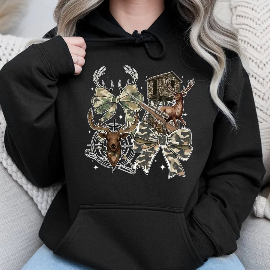 Hunting Season Hoodie | Camo Bow Deer Hunter Graphic | Premium Cotton Blend | Gift For Outdoor Women And Men