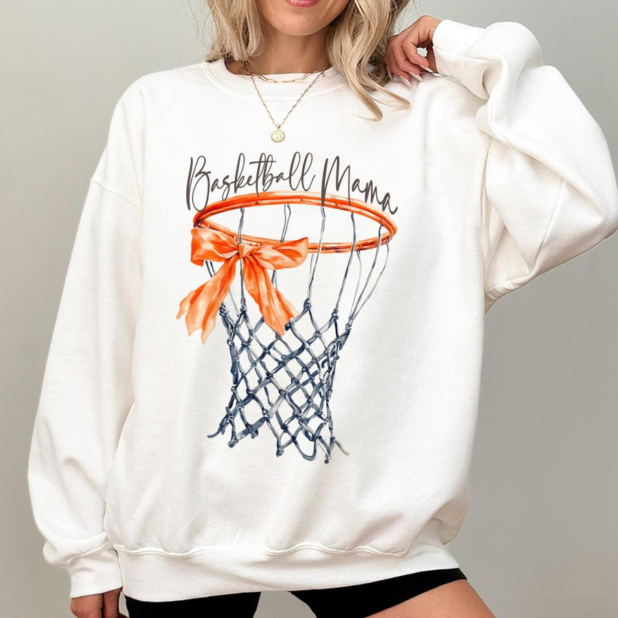 Basketball Mama Sweatshirt | Watercolor Hoop with Ribbon Graphic | Premium Cotton Blend | Gift for Basketball Mom & Sports Fan