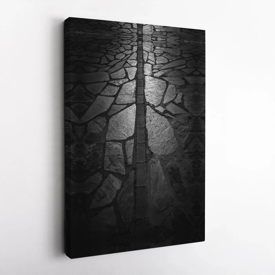 Abstract Stone Path Canvas Print | Moody Dark Grey Cobblestone Art | 1.25 Inch Gallery Wrap | Modern Minimalist Home Office Wall Decor