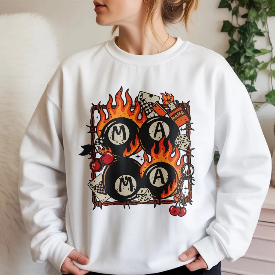 8 Ball Mama Shirt | Edgy Grunge Graphic with Flaming Billiards | Premium Comfort Colors Cotton | Streetwear Gift for Cool Mom