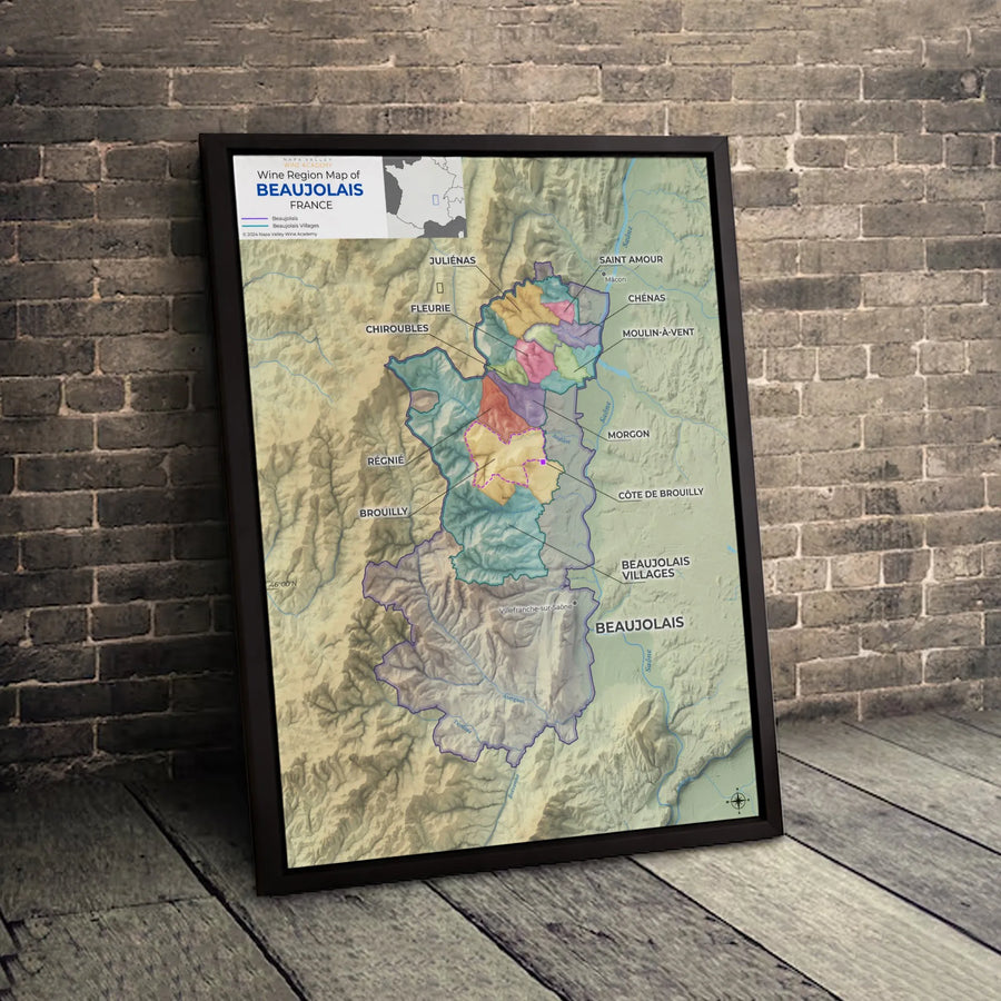 Beaujolais Wine Region Map | French Wine Country Wall Art | Premium Gallery Wrapped Canvas | Gift for Wine Lovers & Sommelier Decor
