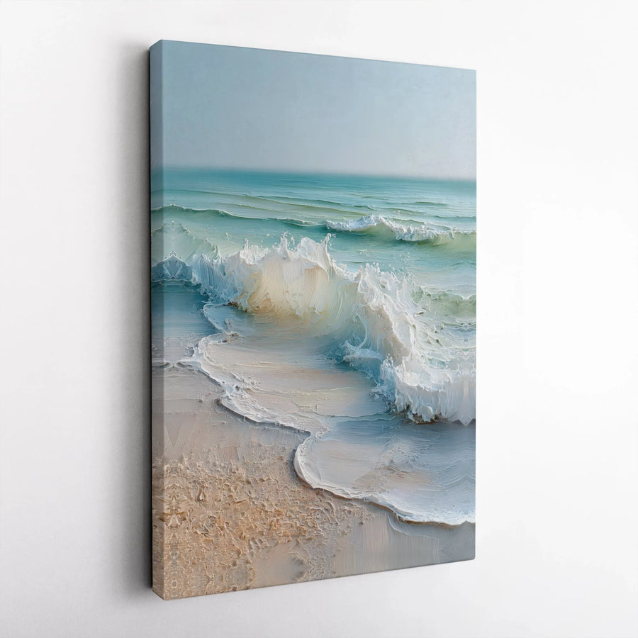 Ocean Wave Canvas Wall Art | Textured Coastal Beach Painting | Premium Gallery Wrap Print | Modern Seascape Decor for Home or Office Gift