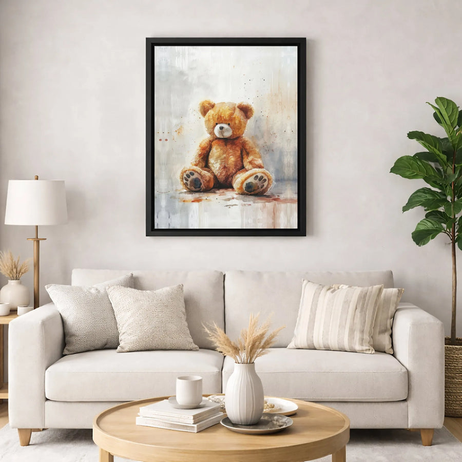 Watercolor Teddy Bear Canvas Wall Art | Soft Brown Nursery Decor | Gallery Quality Premium Print | Cute Animal Gift for Baby Kids Room