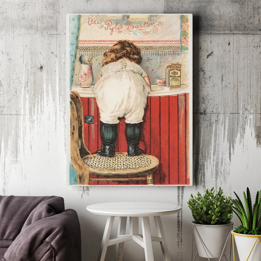 Vintage Advertising Art Print | Pyle's Pearline Child Illustration | Gallery Wrapped Canvas | Retro Kitchen Wall Decor Gift