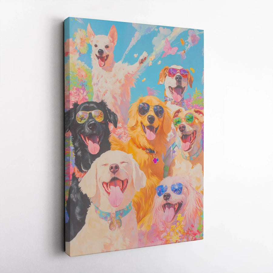 Colorful Dog Wall Art | Vibrant Watercolor Pet Portrait with Sunglasses | Premium 1.25-Inch Gallery Canvas | Fun Gift for Dog Lovers
