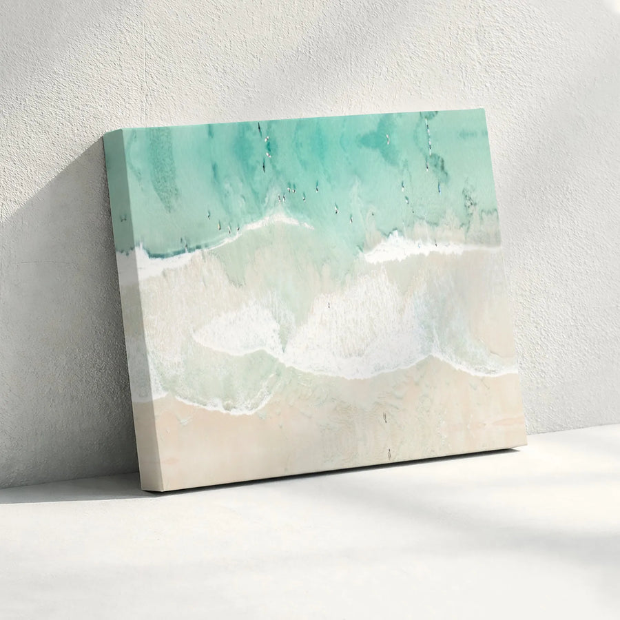 Aerial Beach Canvas Wall Art | Turquoise Ocean Surf Print | Premium Gallery-Wrapped Decor | Coastal Home Office Gift