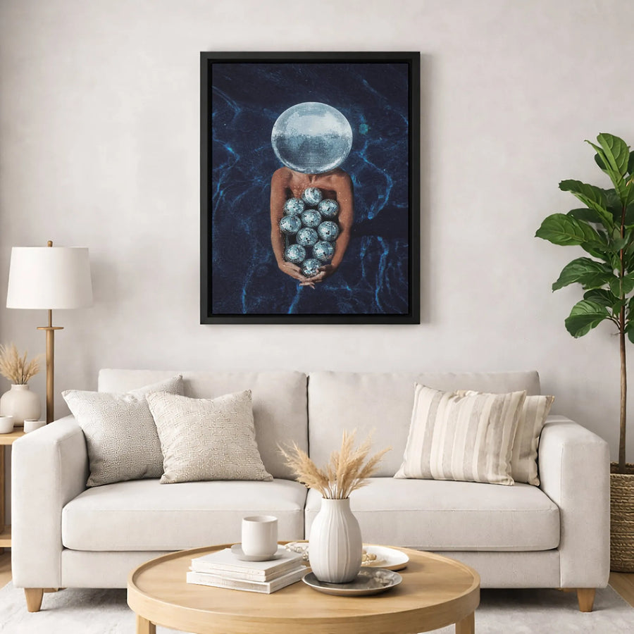 Surreal Disco Ball Wall Art | Abstract Pool Girl Poster | Premium 1.25-Inch Gallery Wrapped Canvas | Retro Aesthetic Home Decor Gift