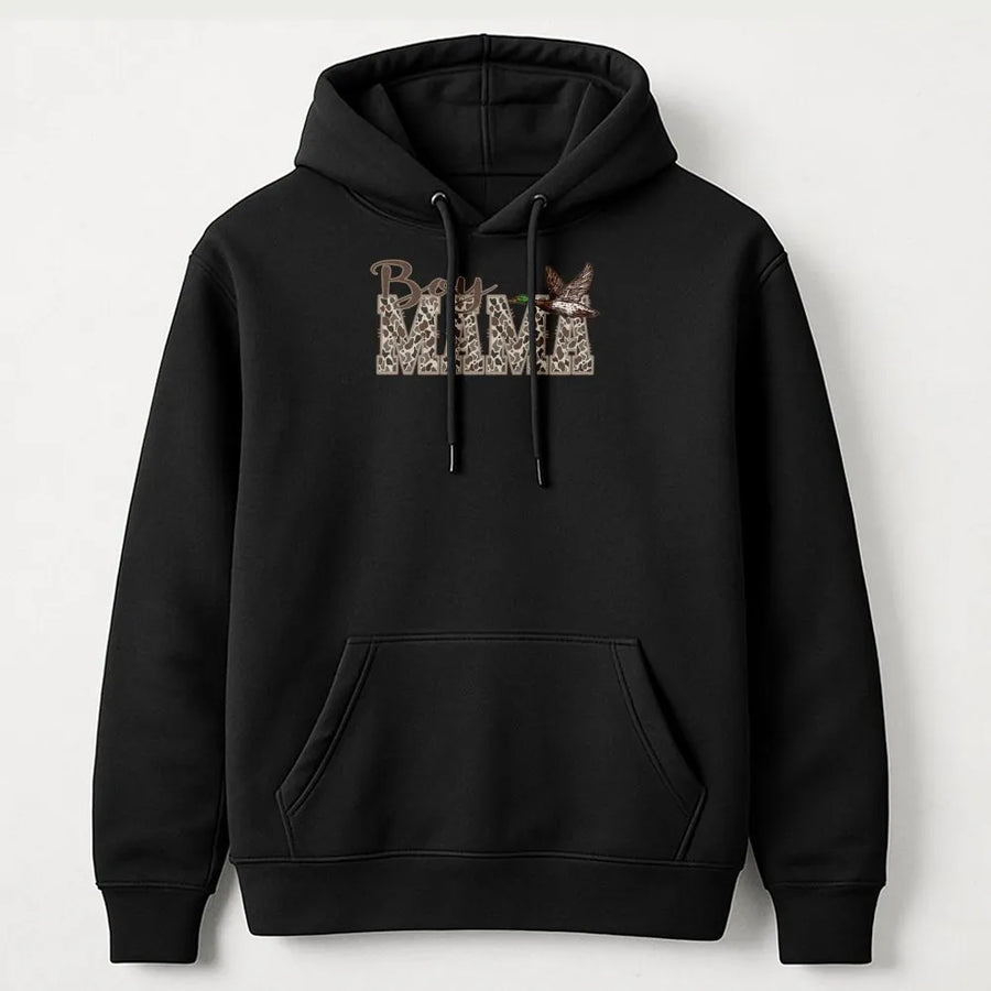 Boy Mama Hoodie | Duck Hunting Camo Print Design | Premium Soft Cotton Blend | Gift for Outdoor Mom and Wildlife Enthusiasts