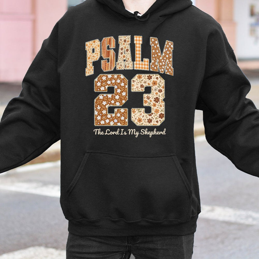 Psalm 23 Hoodie | The Lord Is My Shepherd Floral Graphic | Premium Cotton Blend Sweatshirt | Christian Faith Gift for Women & Men