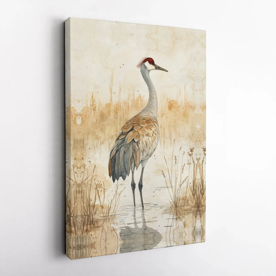 Sandhill Crane Wall Art | Watercolor Marsh Bird Print | Premium 1.25 Inch Gallery Wrap Canvas | Rustic Nature Home Decor Gift