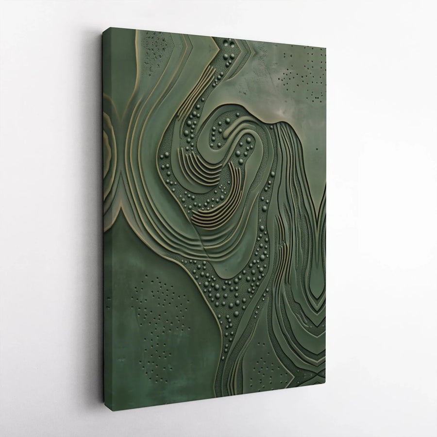 Abstract Green Wall Art | 3D Textured Topographical Bas-Relief Print | Premium Gallery Wrap Canvas | Modern Minimalist Home Decor for Office